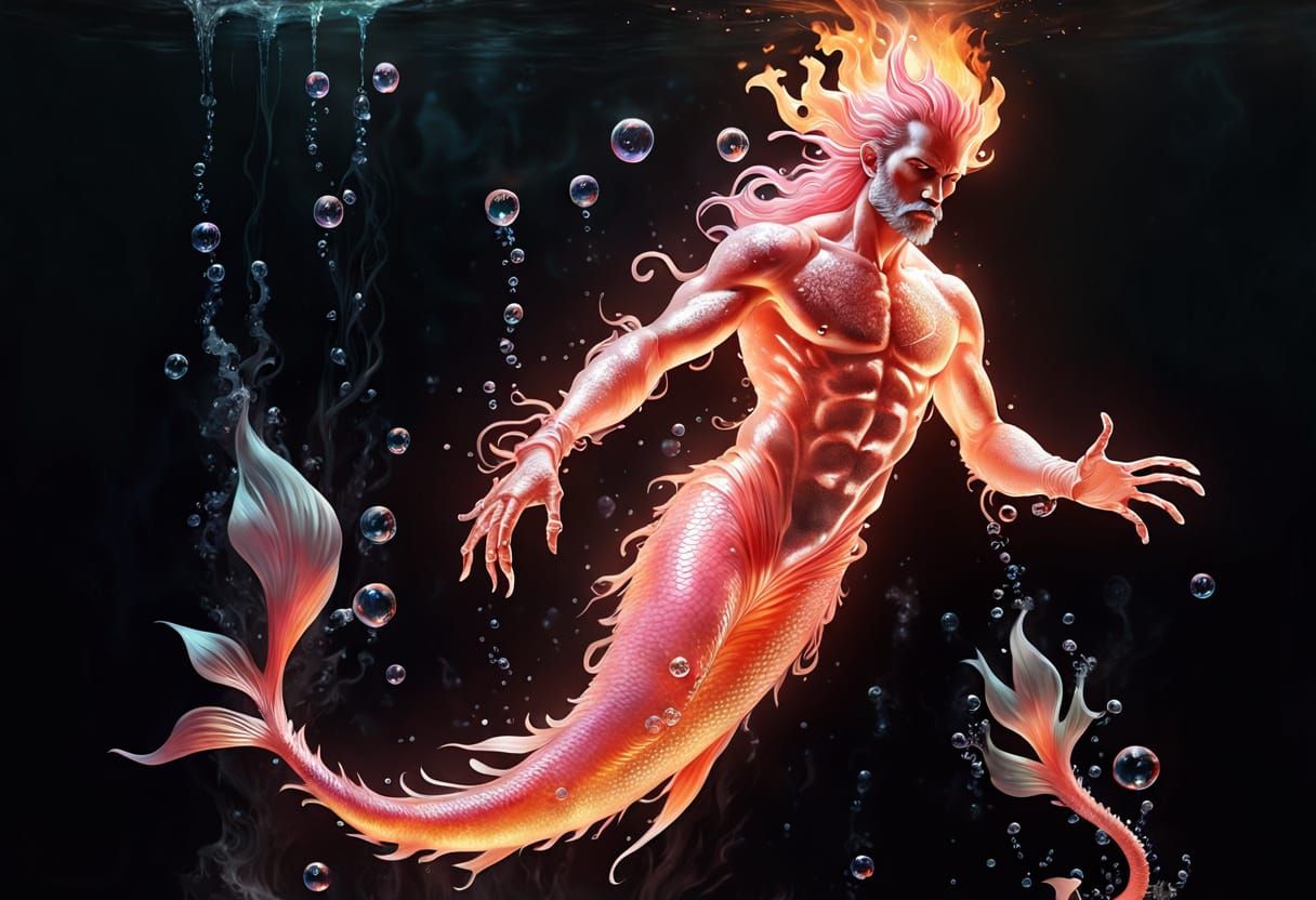 Fire Merman in Spooky Digital Expressionism Style