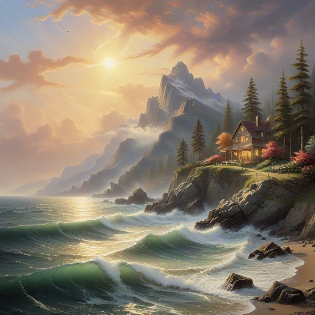 Serenely Luminous Mountains Meet the Ocean