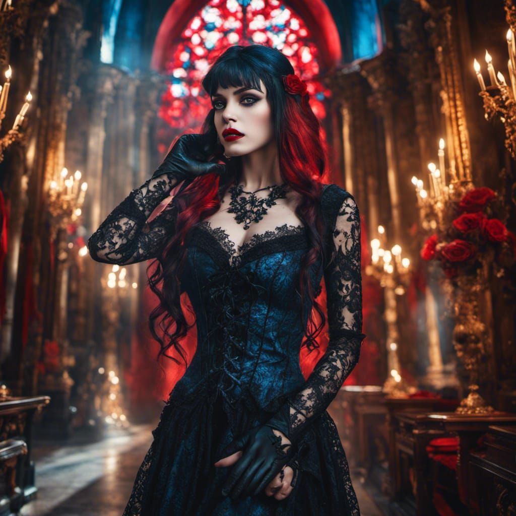 Female Vampire with Fangs in Gothic Style