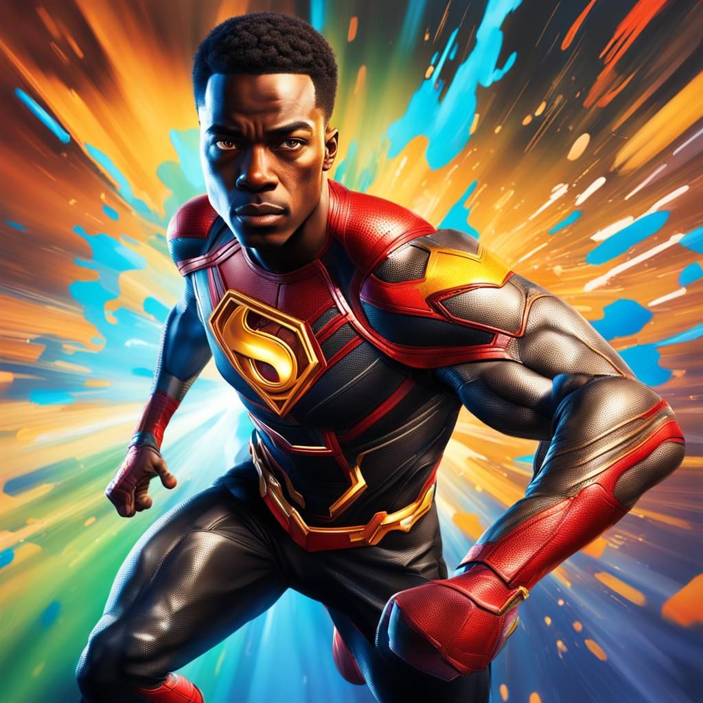 Hyperrealistic Superhero Speedster in Splash Art Style