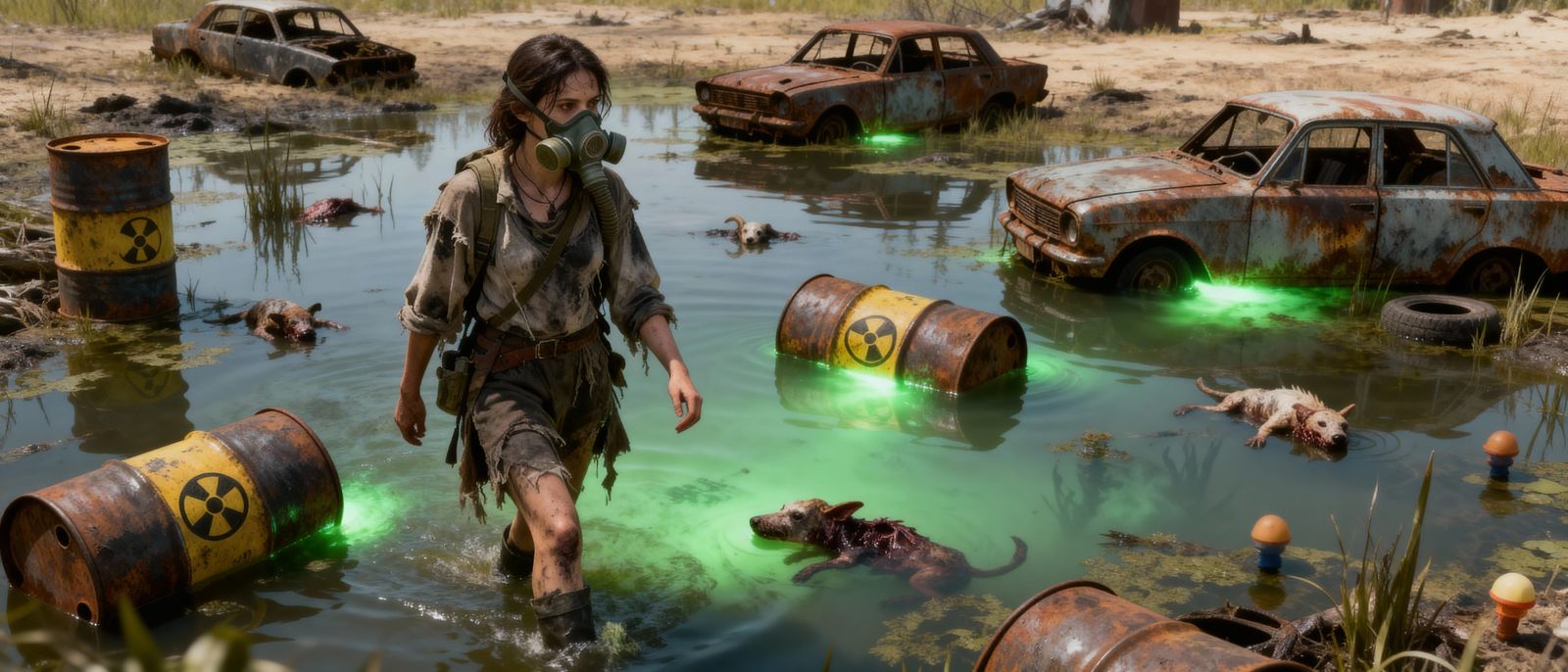 Post-Apocalyptic Survivor Navigates Radioactive Swamp