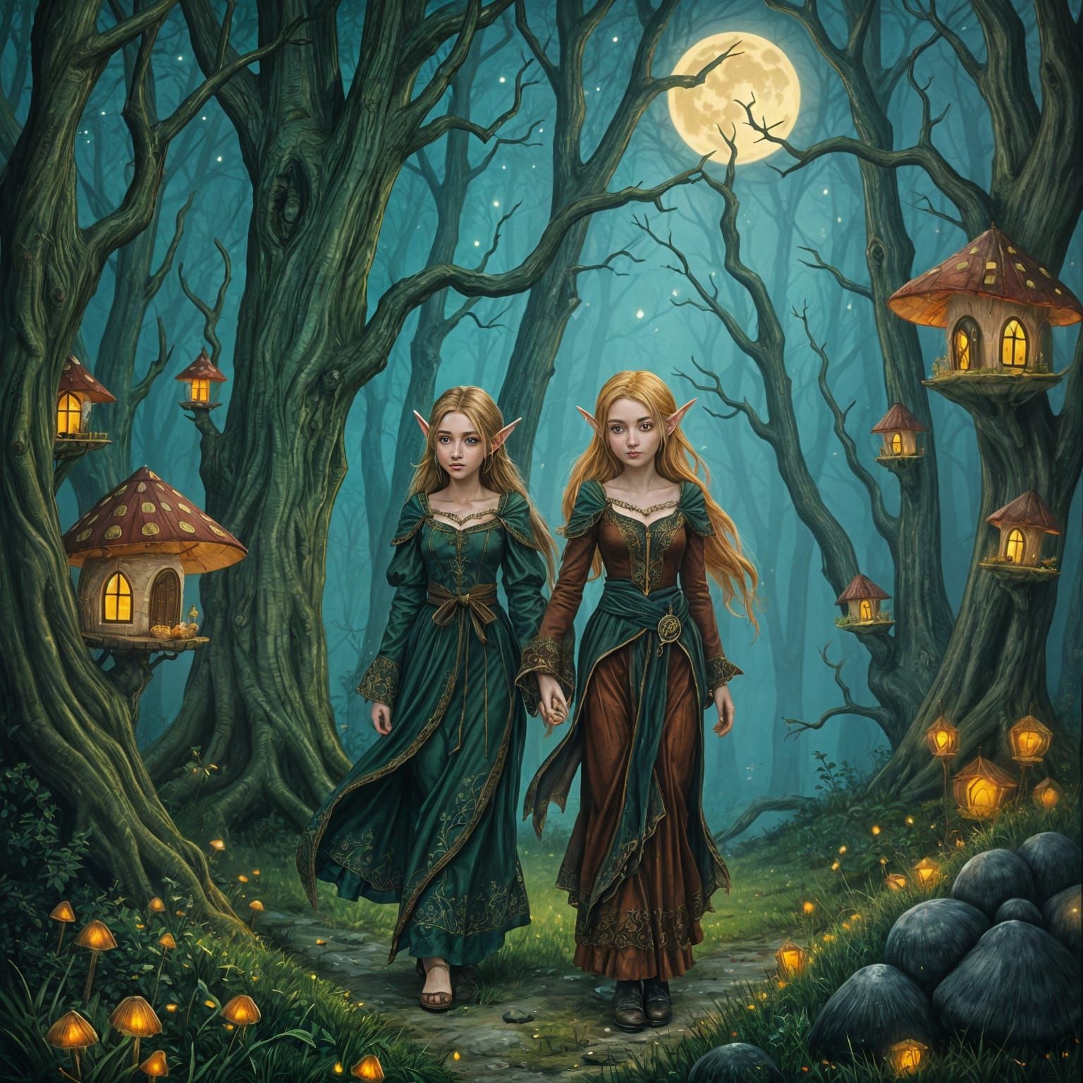 Lesbian Elves Stroll Through Enchanted Forest