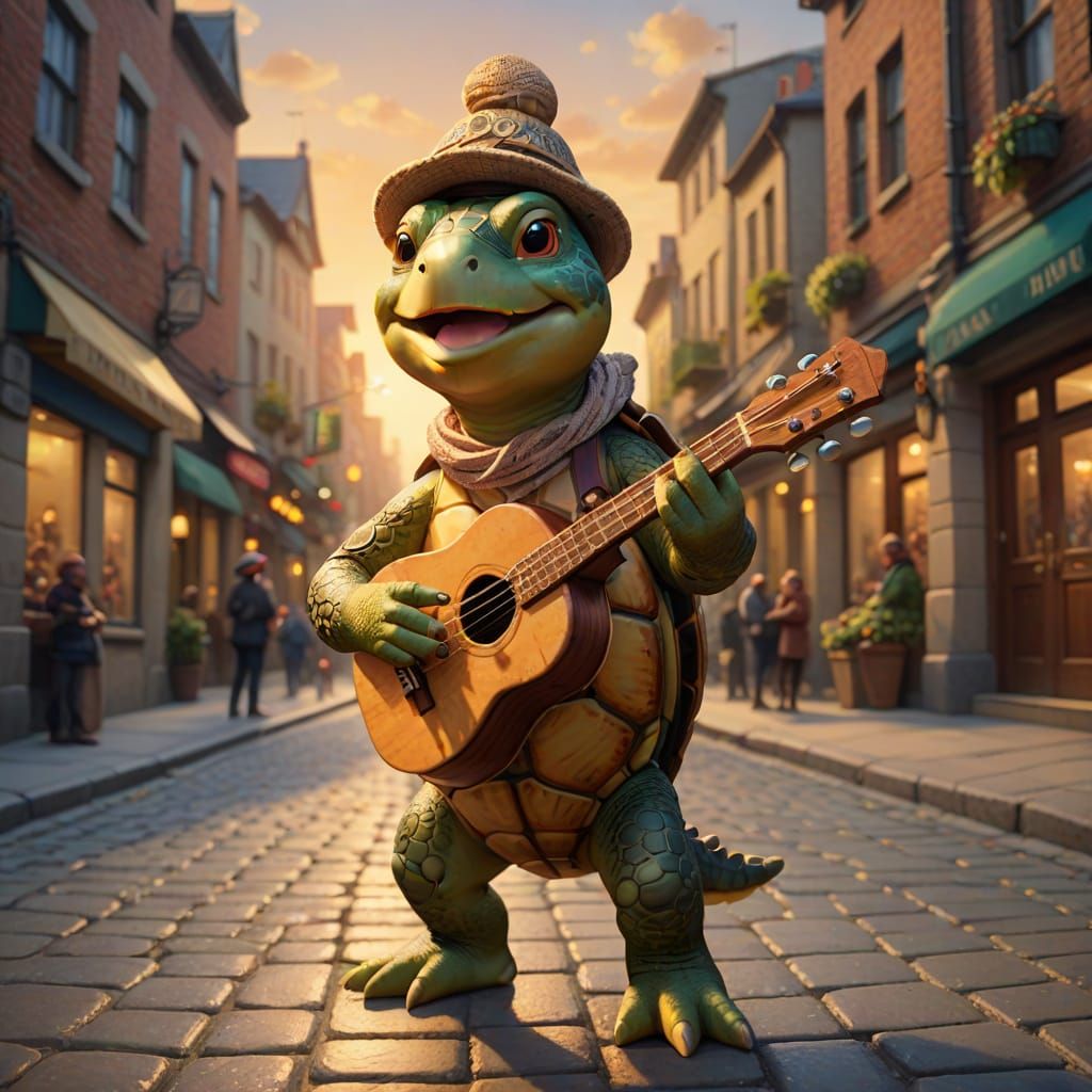 Turtle Busker's Golden-Hour Ukulele Performance