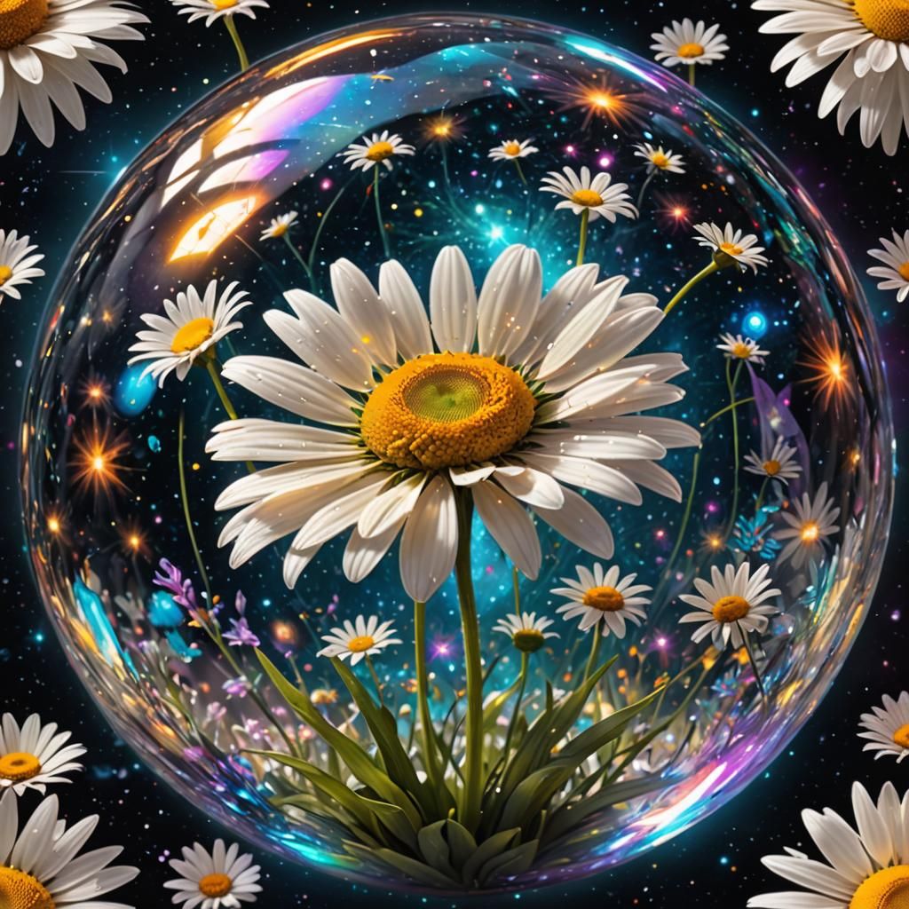 Daisy in Cosmic Sphere: Holographic Astral Illustration
