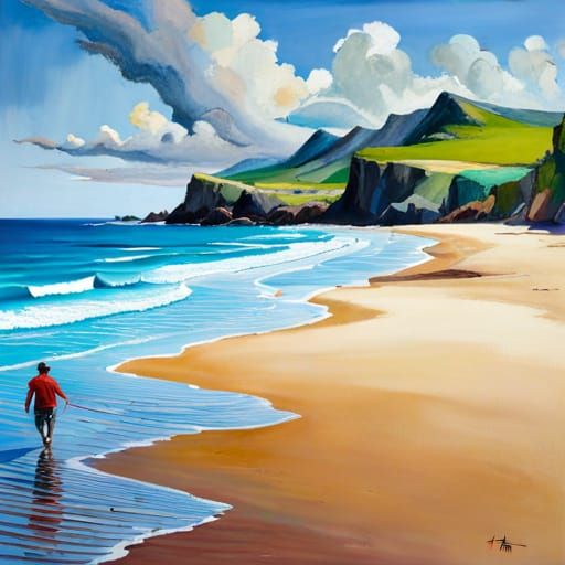 Dog and Owner Running on Scottish Beach