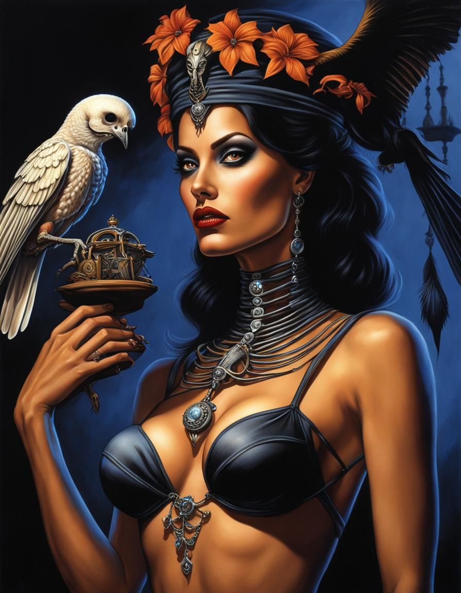 Haunted Halloween Portrait of Woman with Skeleton