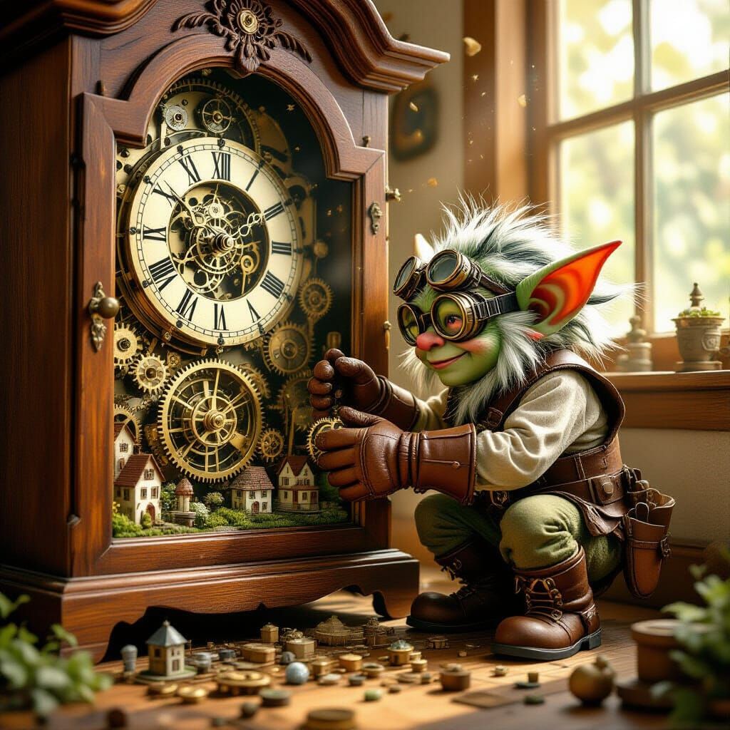 Gremlin Tinkering Inside Giant Clockwork World