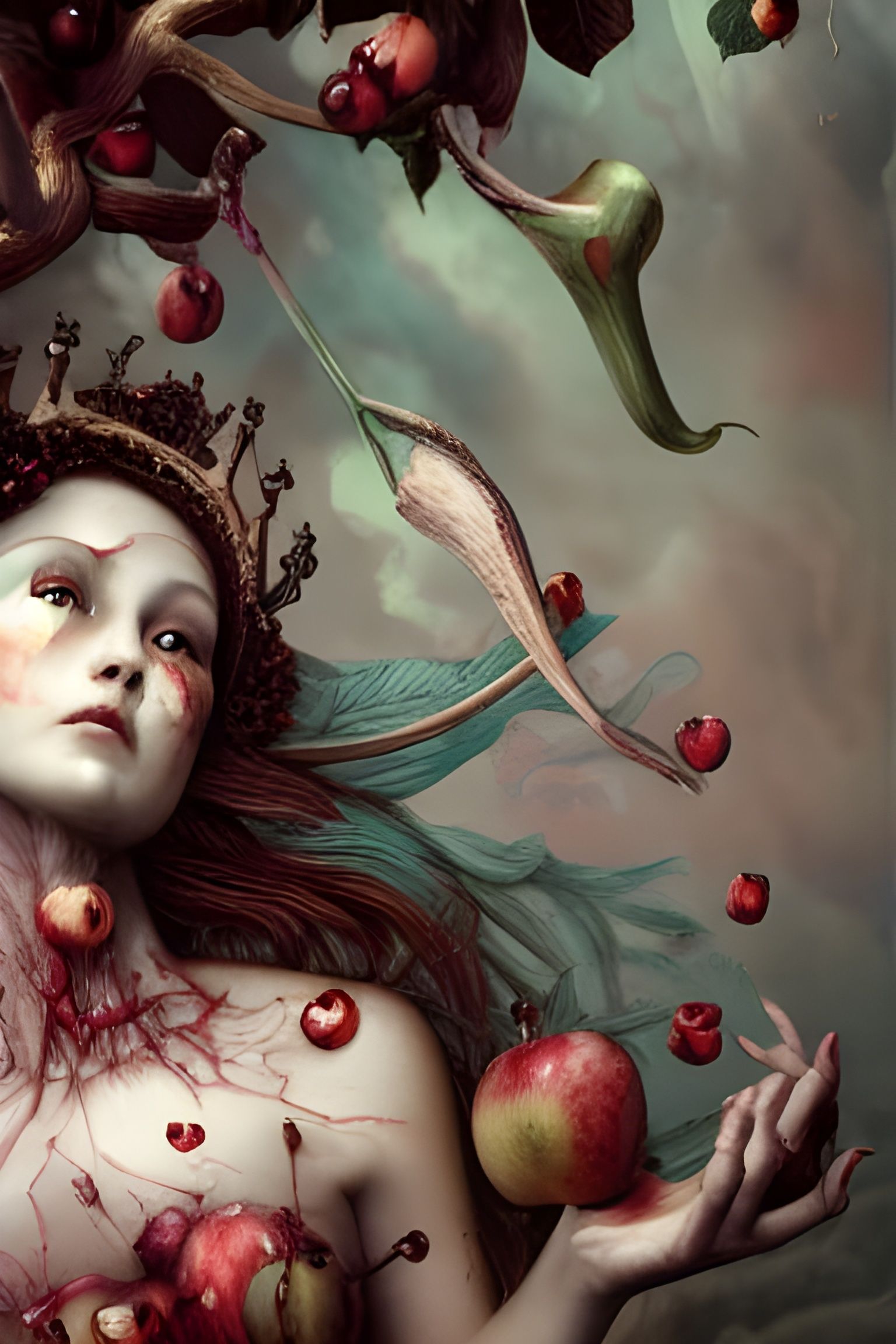 Crowned Maiden Overtaken by Fruit: Surreal Body Horror