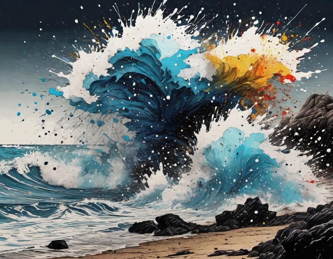 Colorful Ink Splatter Art on Rocky Beach