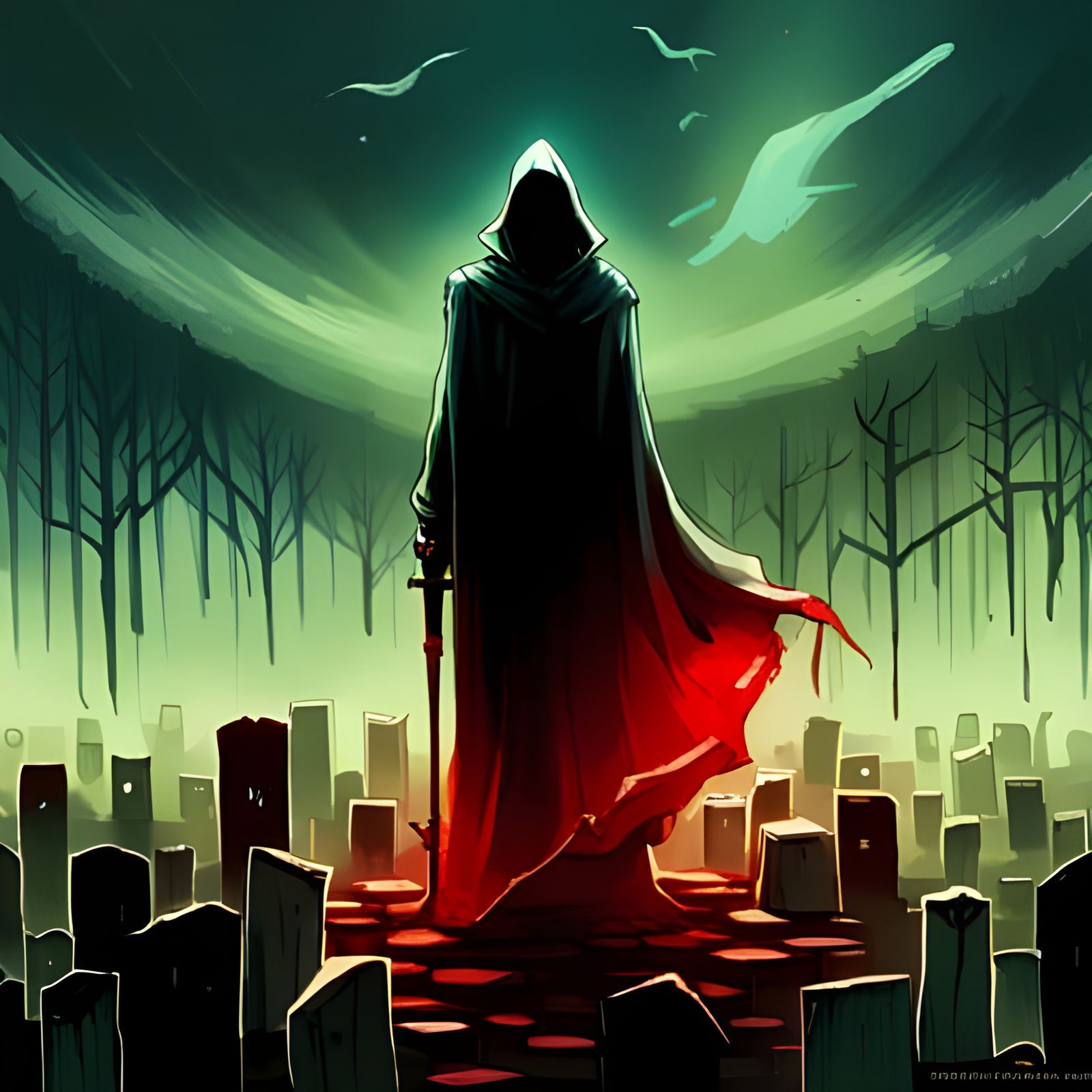 Bloody Female Grim Reaper in Graveyard