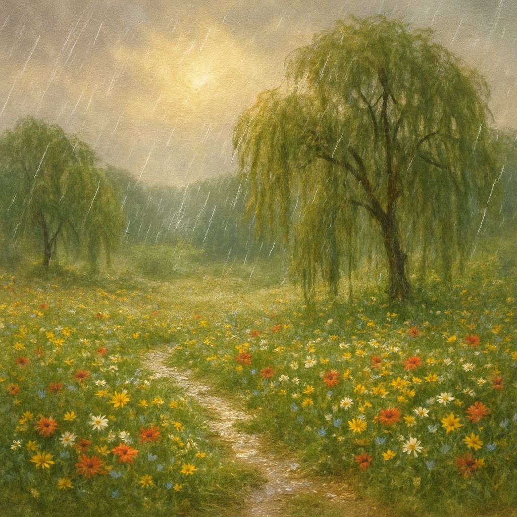 Impressionistic Summer Meadow Bathed in Warm Rain
