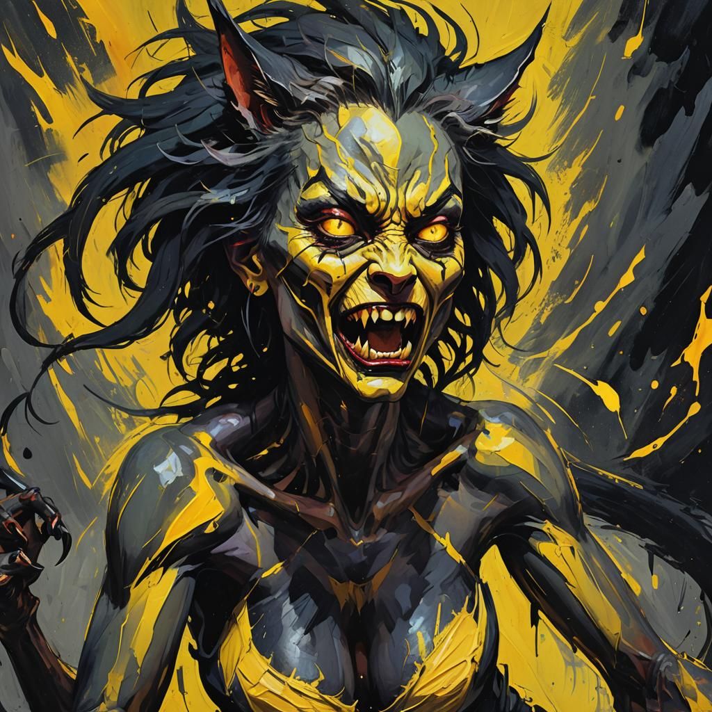 Werecat Transformation in Fauvist Expressionism