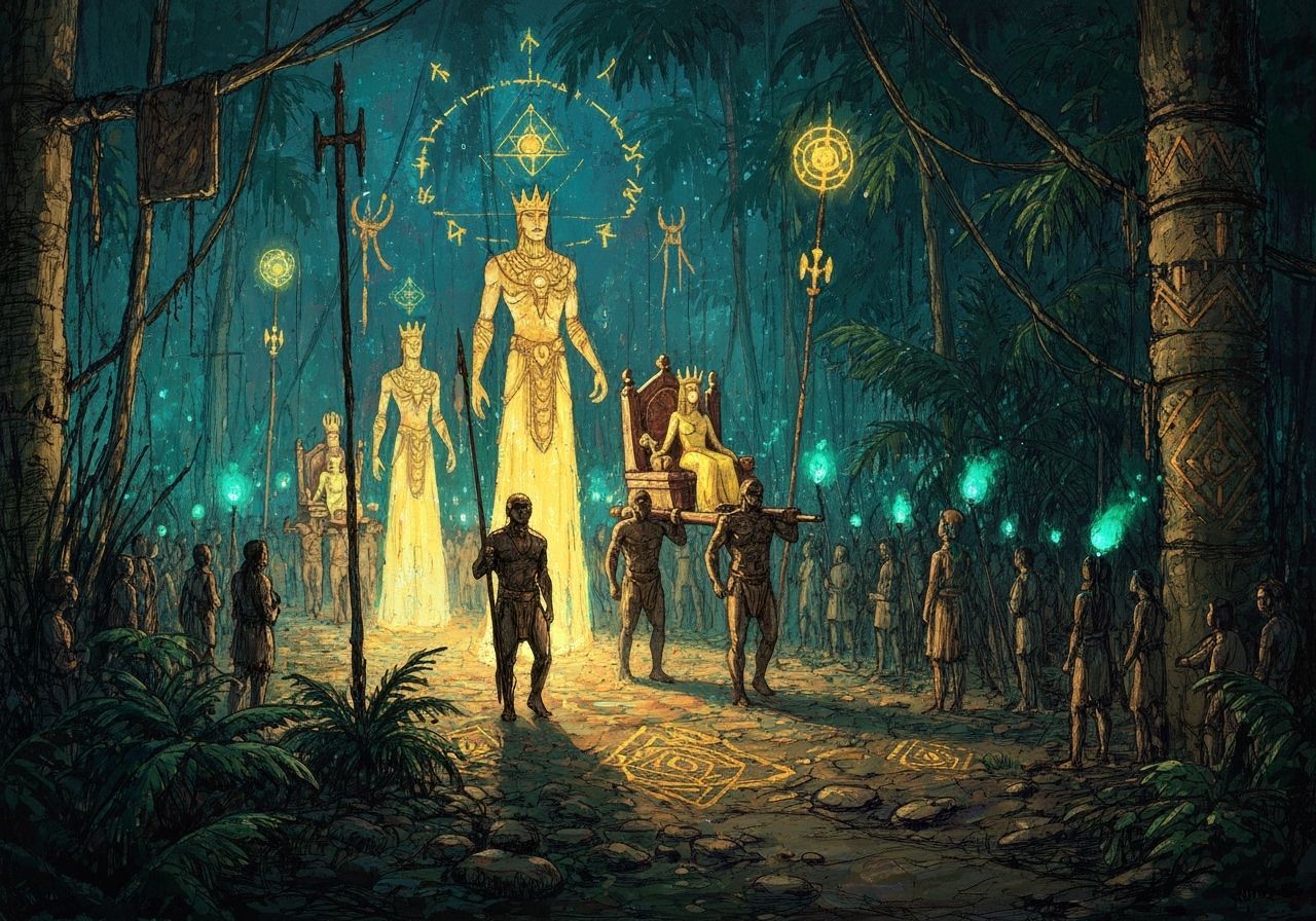 Fairy Procession in Ancient Jungle at Night