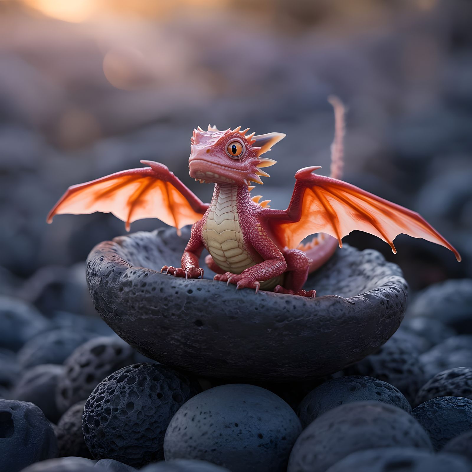 Adorable Red Dragon Hatchling on Lava Nest