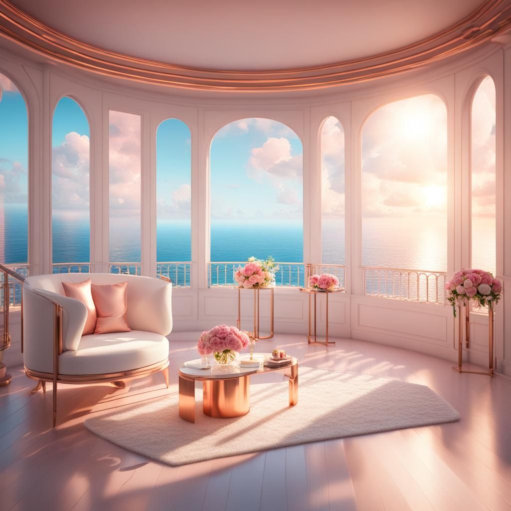 Modern Rose Gold Wedding Room with Sea View