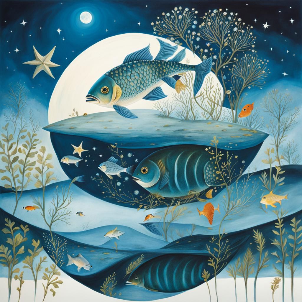 Big Fish Swimming in the Ocean with Small Fish