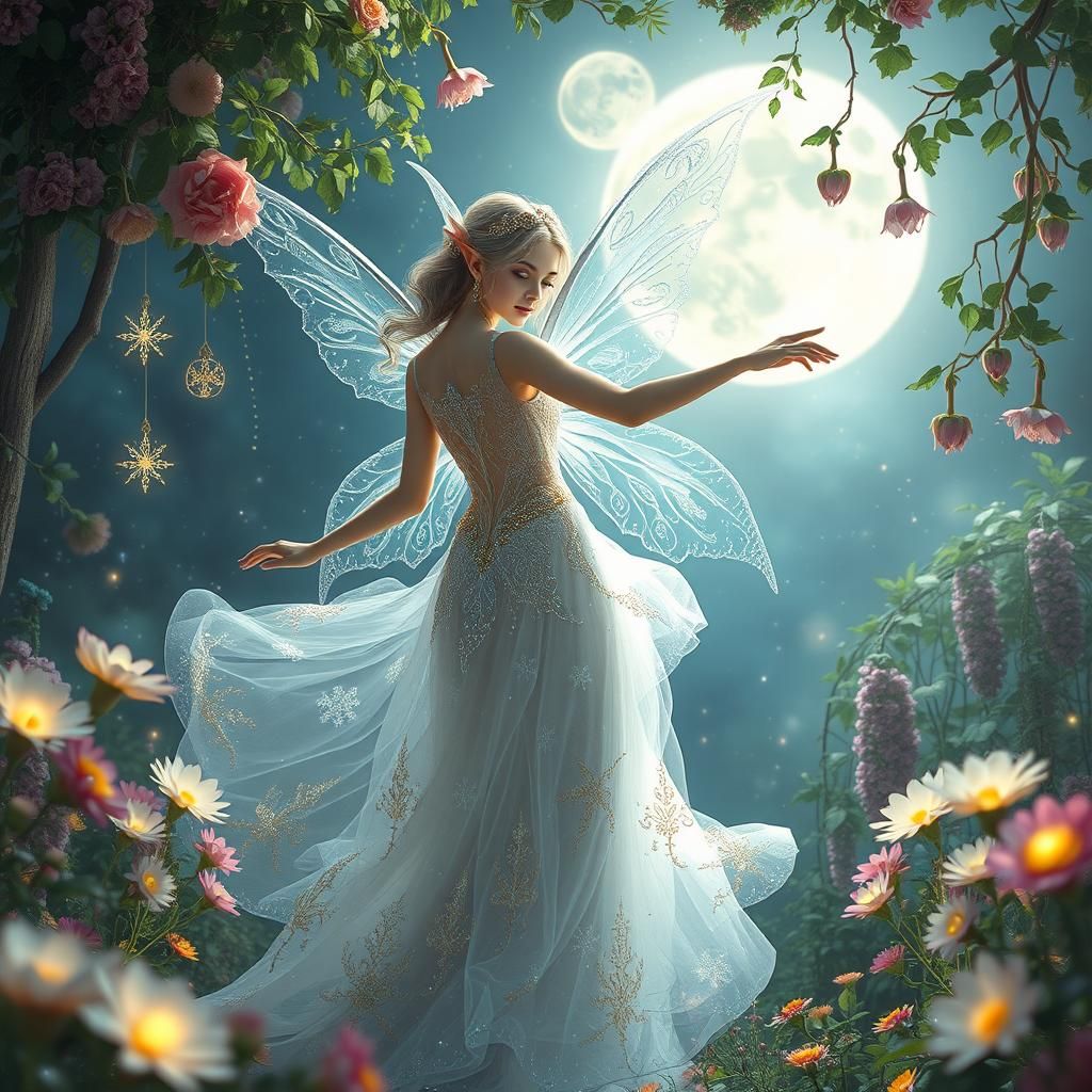 Moon Elf Dancing in Celestial Garden
