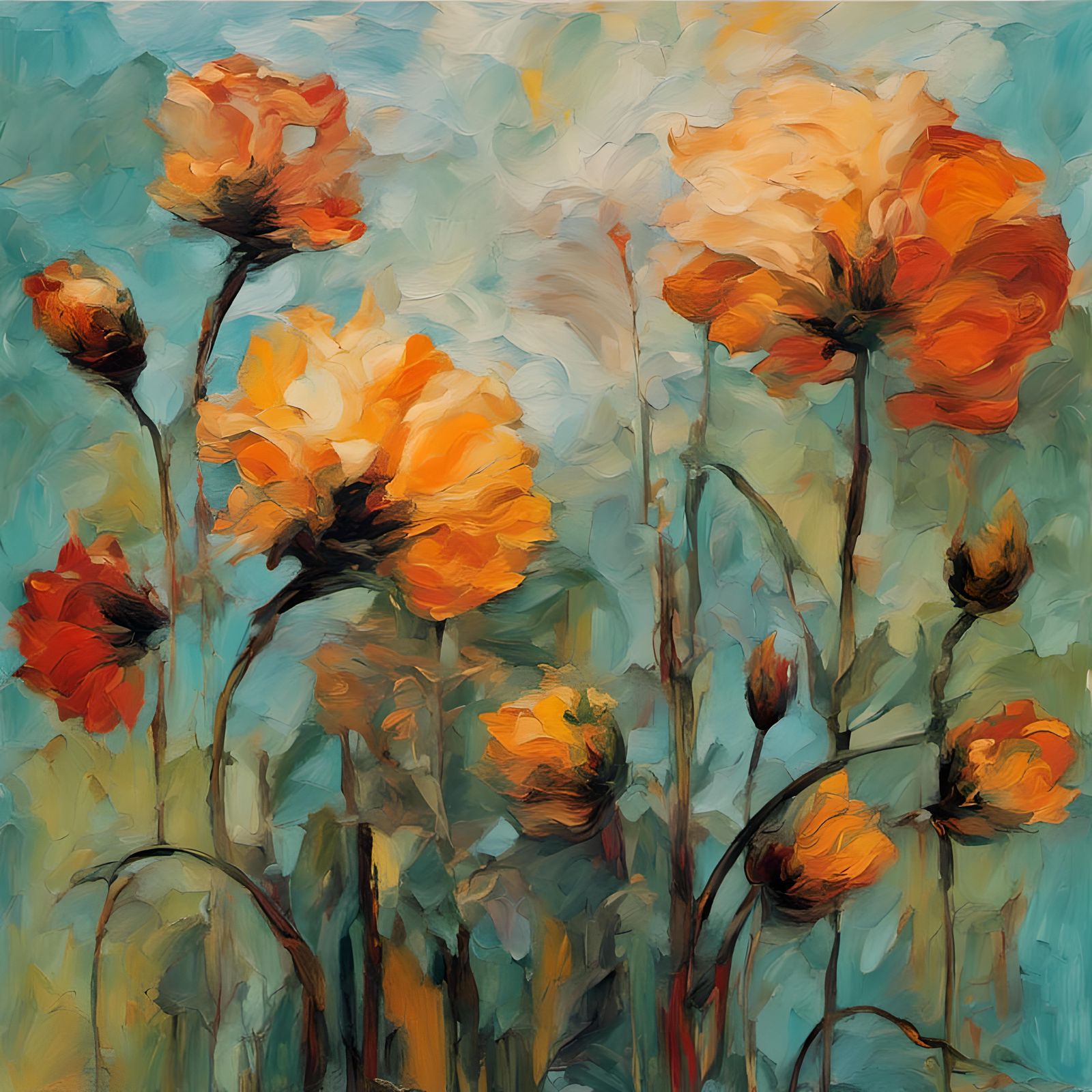 Textured Botanical Abstract Impressionism in Vibrant Colors