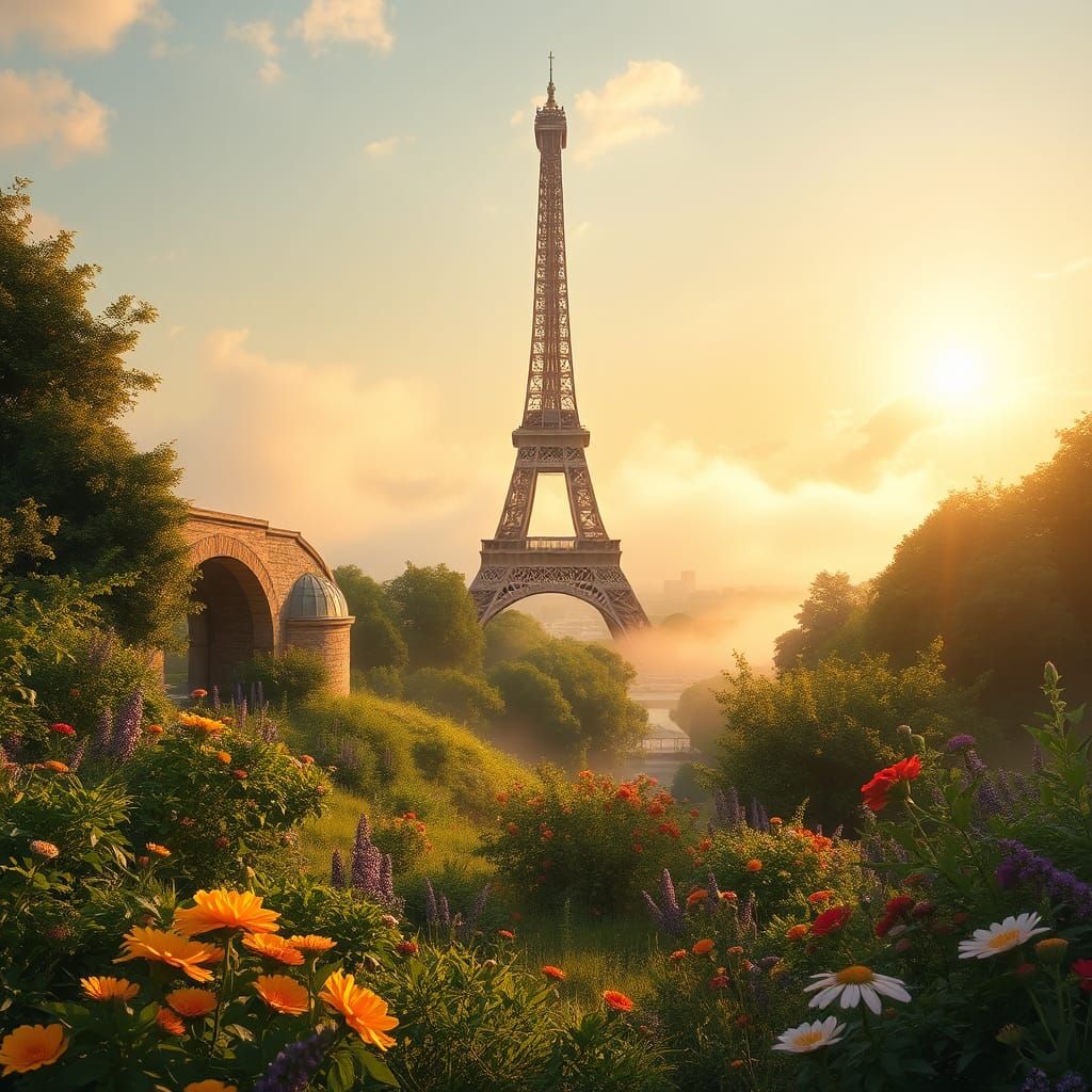 Enchanted French Landscape with Eiffel Tower