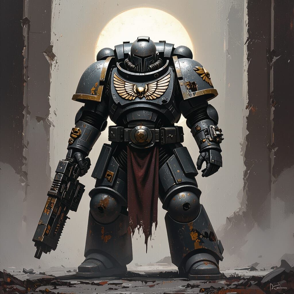 Grimdark Space Marine Portrait in Chiaroscuro Style