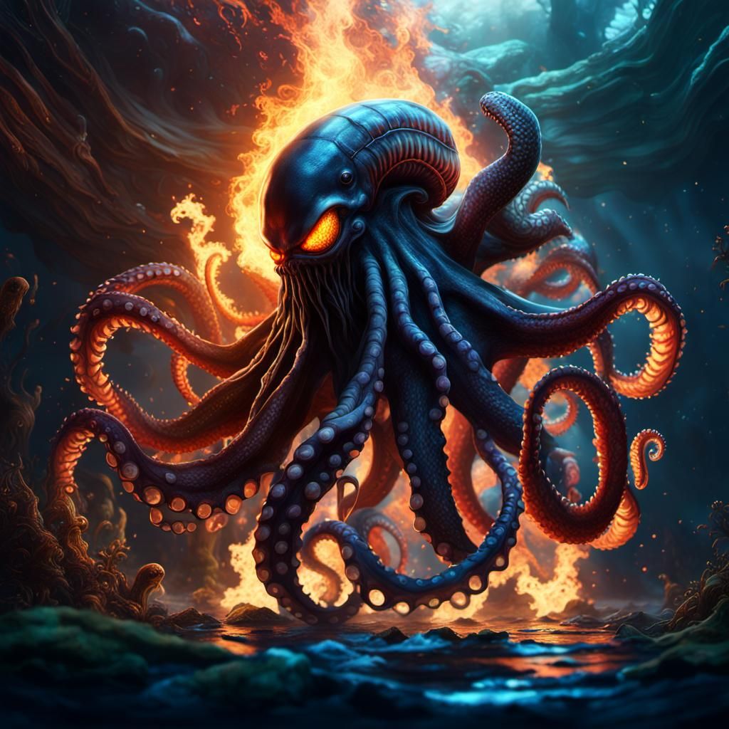 Underwater Xenomorph Octopus Fire Summoning