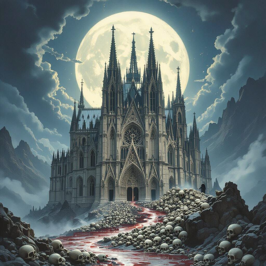 Ethereal Gothic Bone Cathedral in Dark Fantasy Style