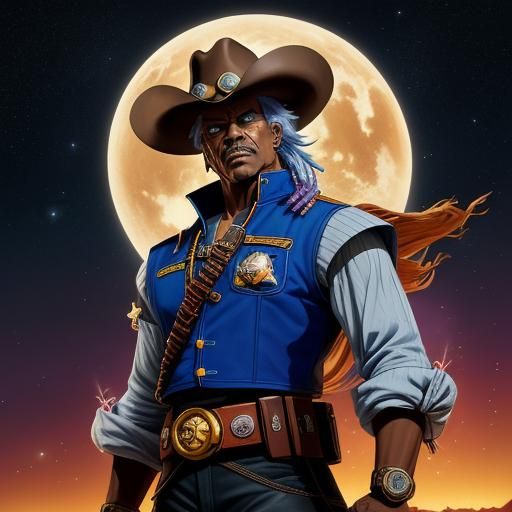 Space Cowboy Sheriff in Neon-Lit Spaceport