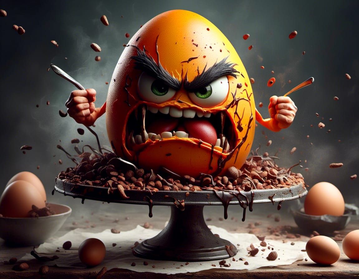 Angry Egg Hopping Out of a Cake