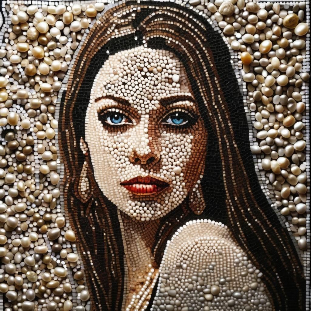 Mosaic Portrait of a Woman Made of Pearls