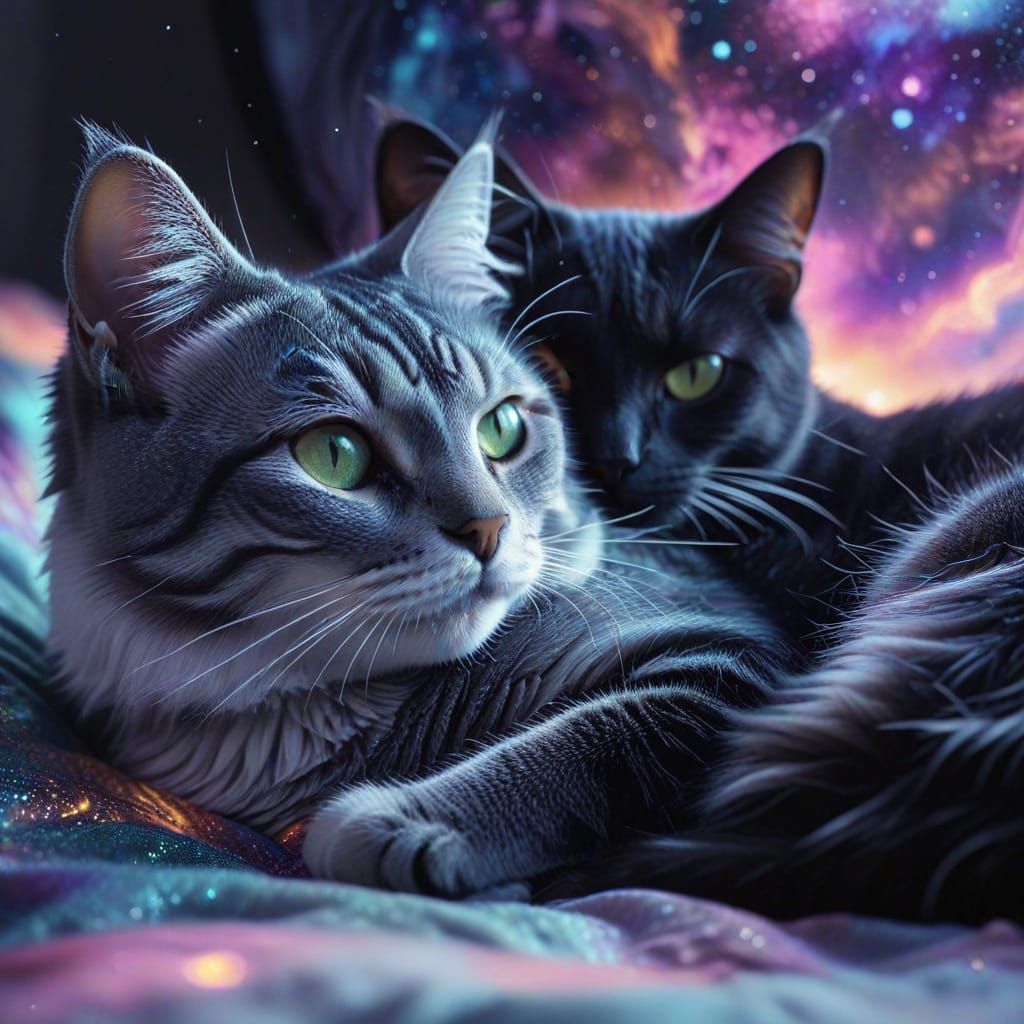 Cosmic Cats Cuddling in Pastel Dreamscape