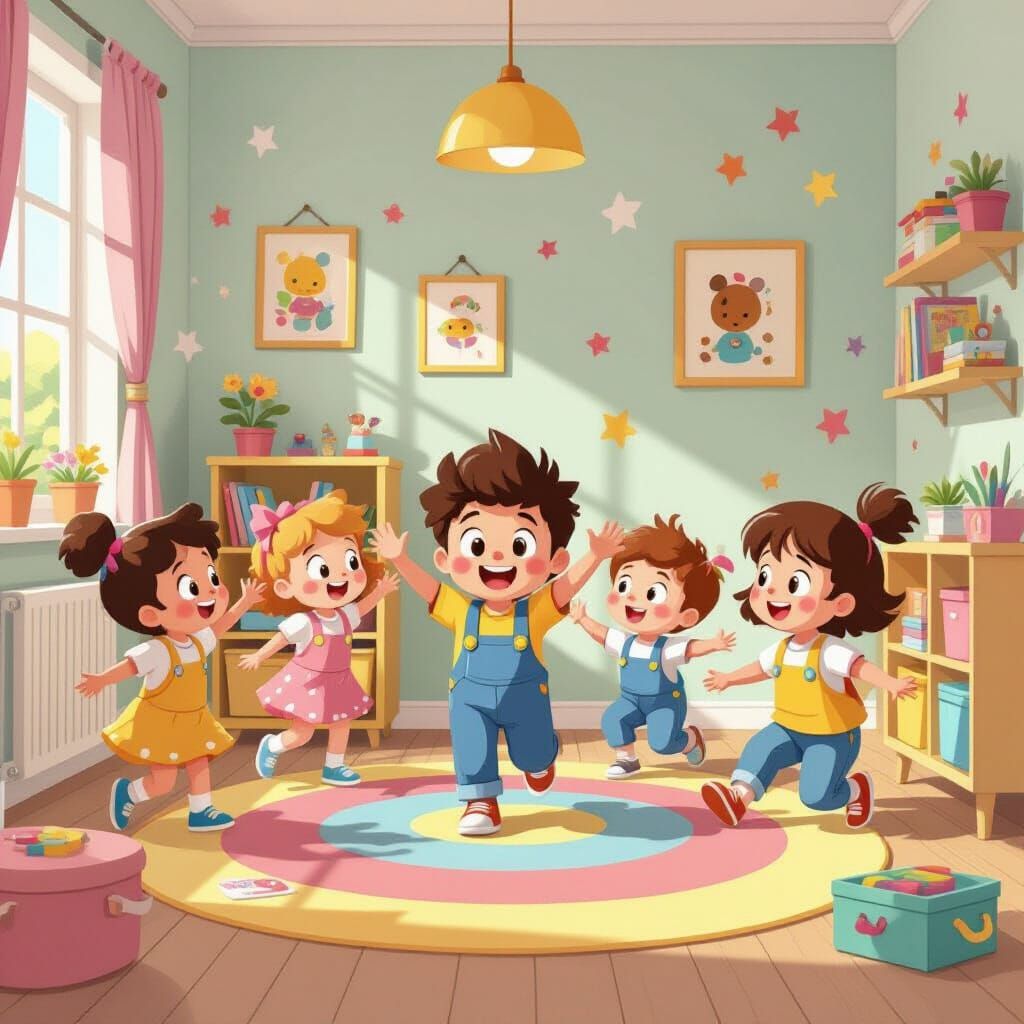 Cartoon Children's Playroom in Pastel Colors