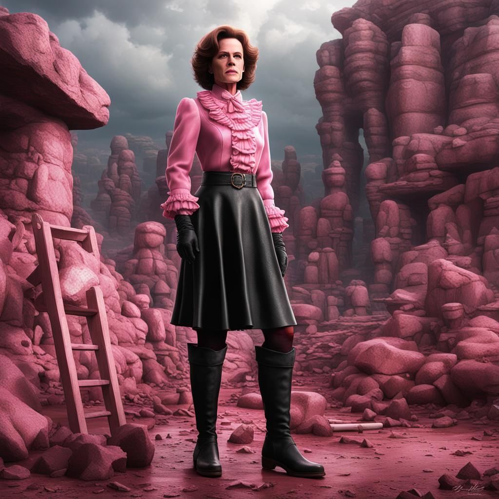 Sigourney Weaver with Maids in Stone Age Excavation