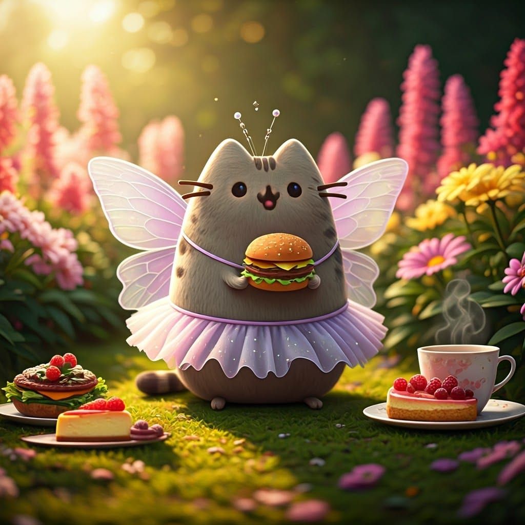 Pusheen Fairy Picnic in Flower Garden