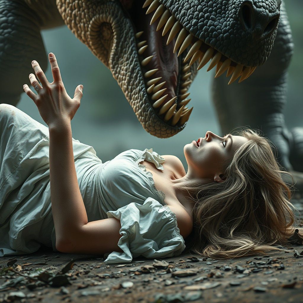 Damsel and Dinosaur in Matte Painting Style