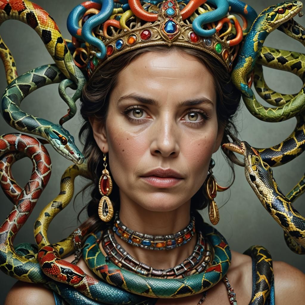 Serpentine Queen: Portrait with Snakes and Crown