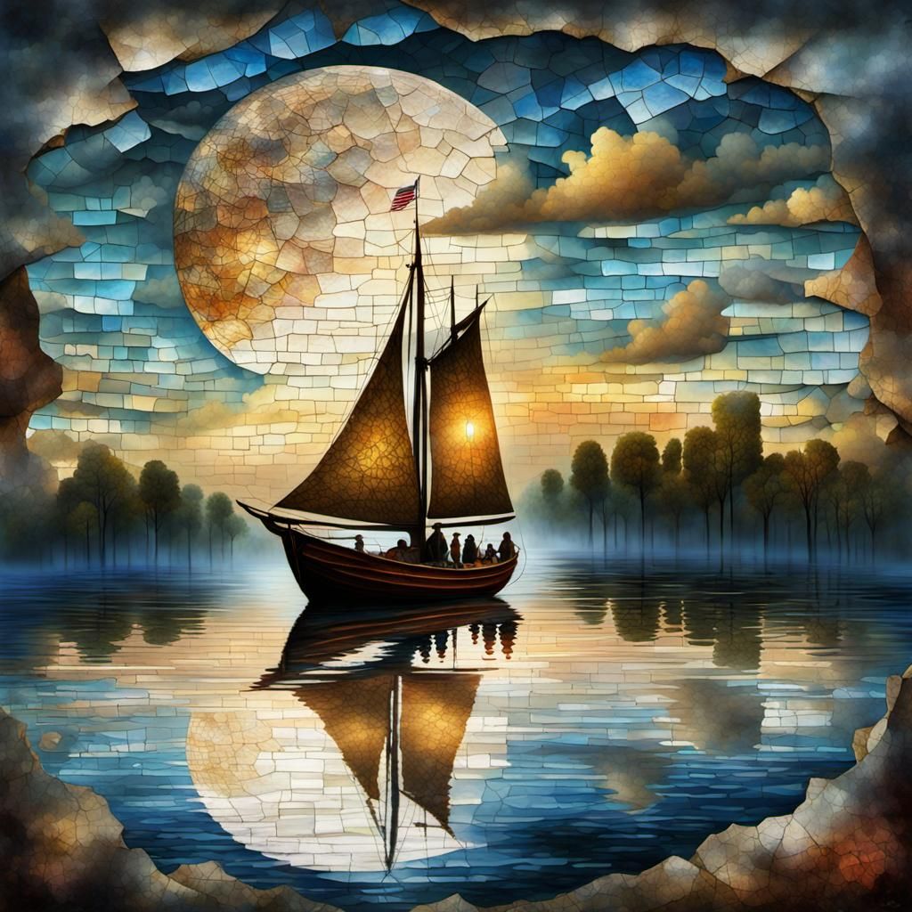 Boat at Summer's End: Mosaic Digital Painting