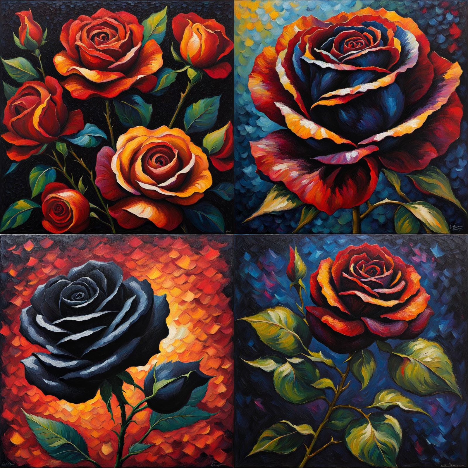 Black Rose in Expressionist Impasto Style