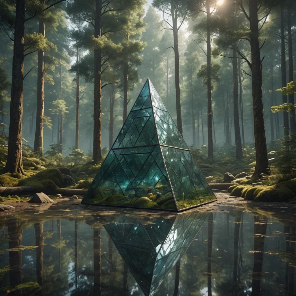 Tetrahedron Glass House in Post-Modern Forest