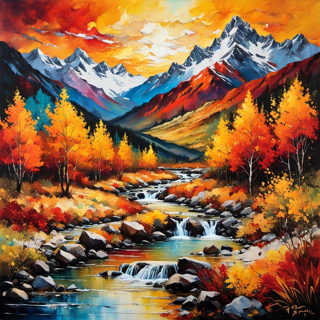 Autumn Mountainscape in Impressionist Style