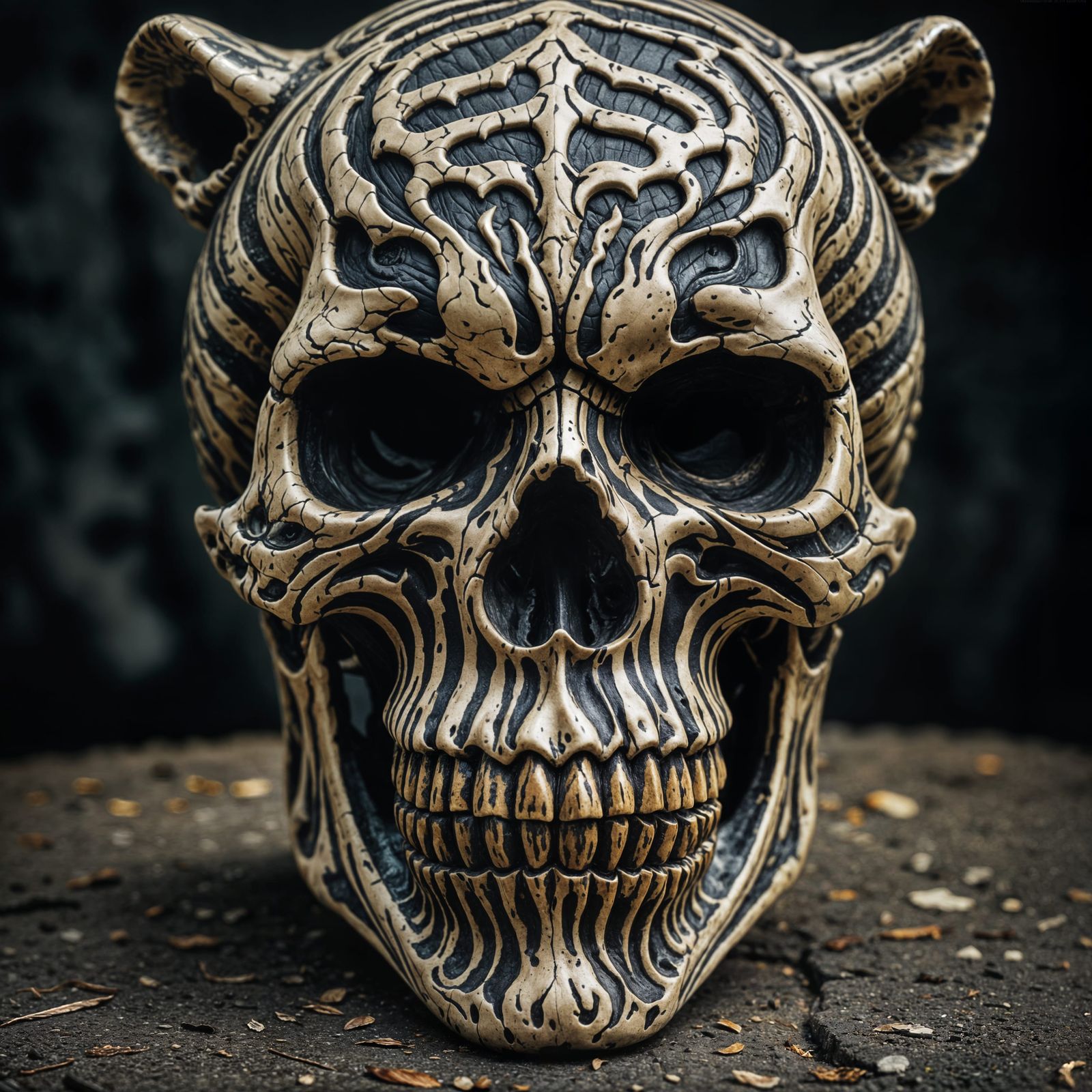 Tiger-Striped Skull in Hyperrealistic Detail