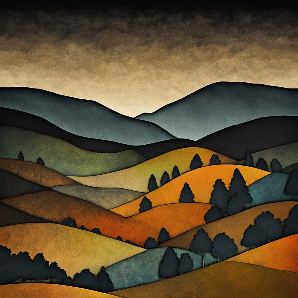 Abstract Landscape in Collage Art Style