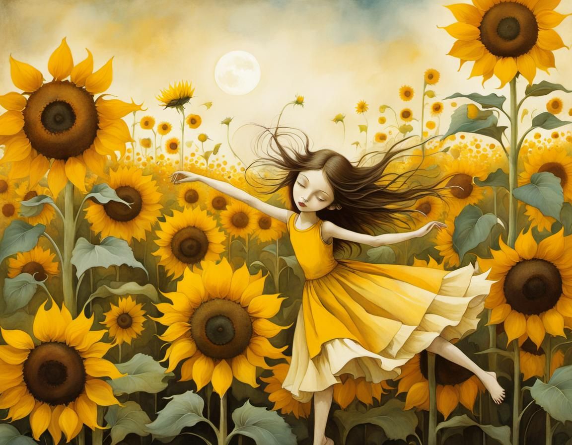 Dancing in Sunflowers: Abstract Art with Fine Details