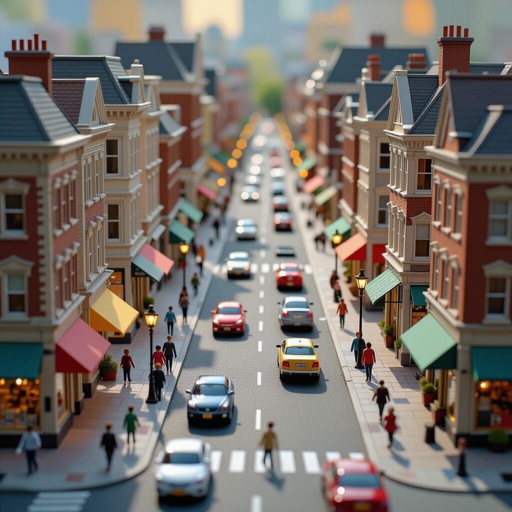 Intricate Paper Diorama of a Bustling City Street