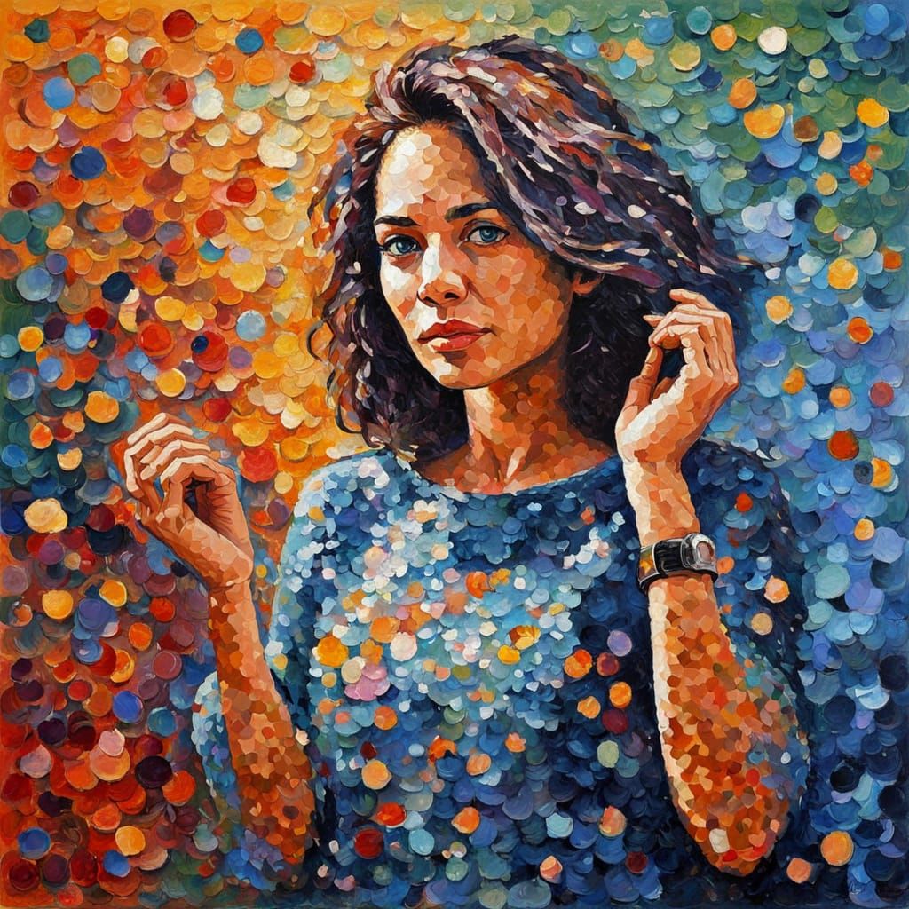 Sequined Portrait in Neo-Impressionist Style