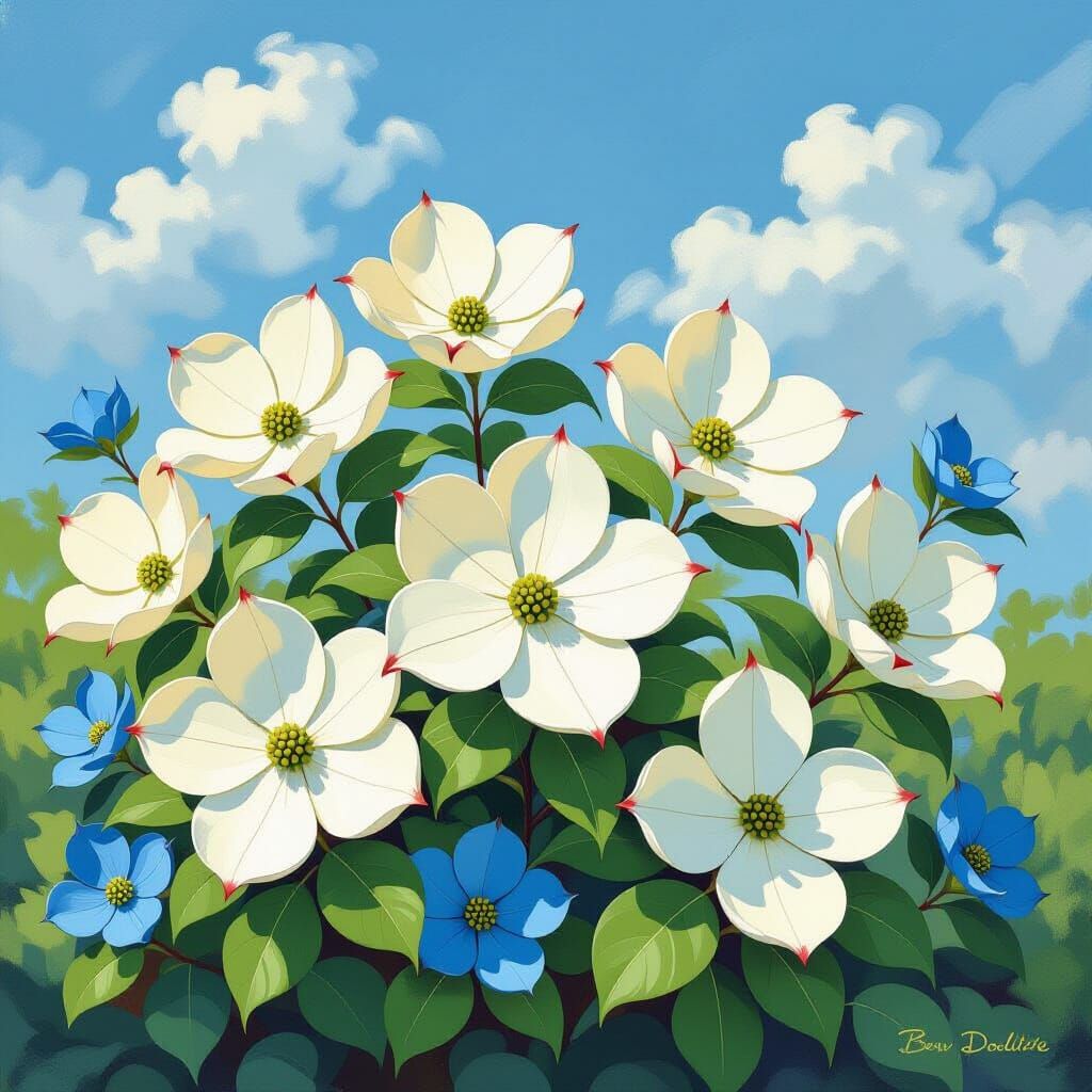 Dogwood Flowers in Watercolor Style