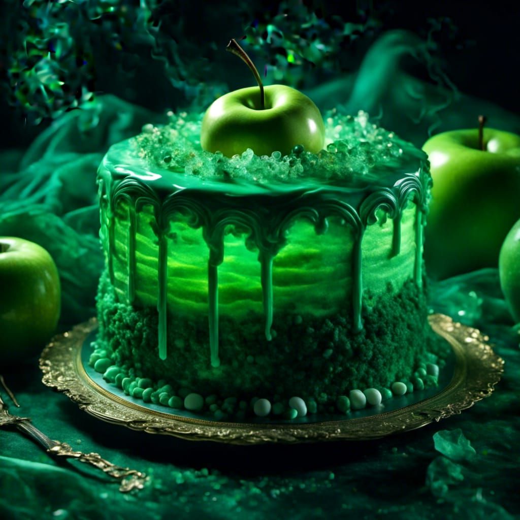 Appetizing Pearlescent Cake with Crystal Apple, HDR