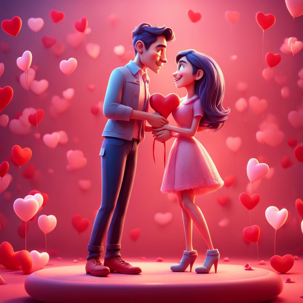 Cute Valentine Couple Portrait in 3D Digital Art