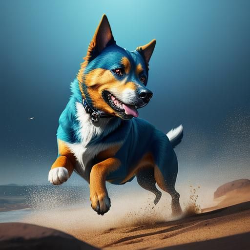 Stylized Low-Poly Dog Portrait in Mid-Air
