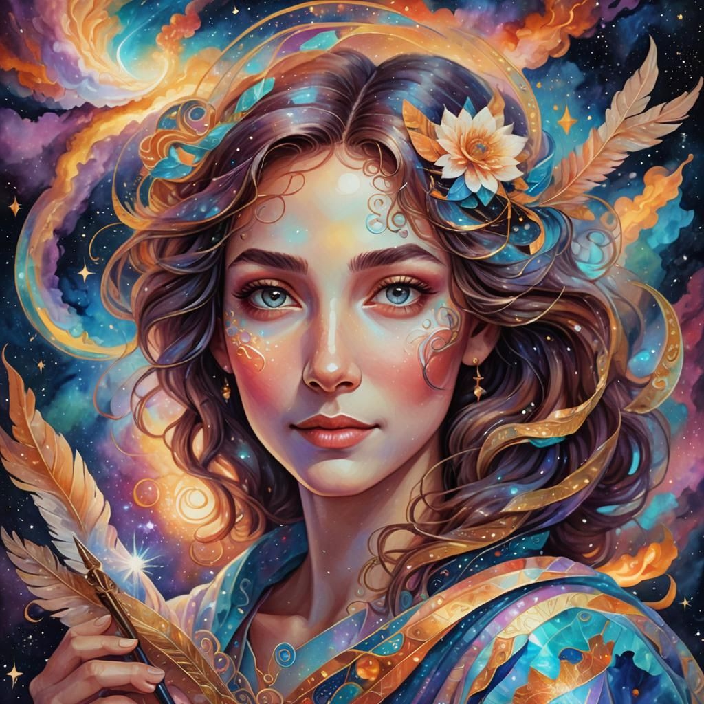 Ethereal Woman Portrait in Holographic Astral Style