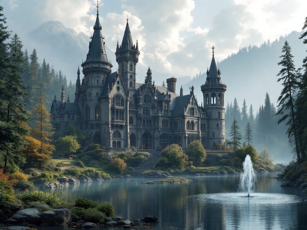Gothic Mansion in a Forest Oasis
